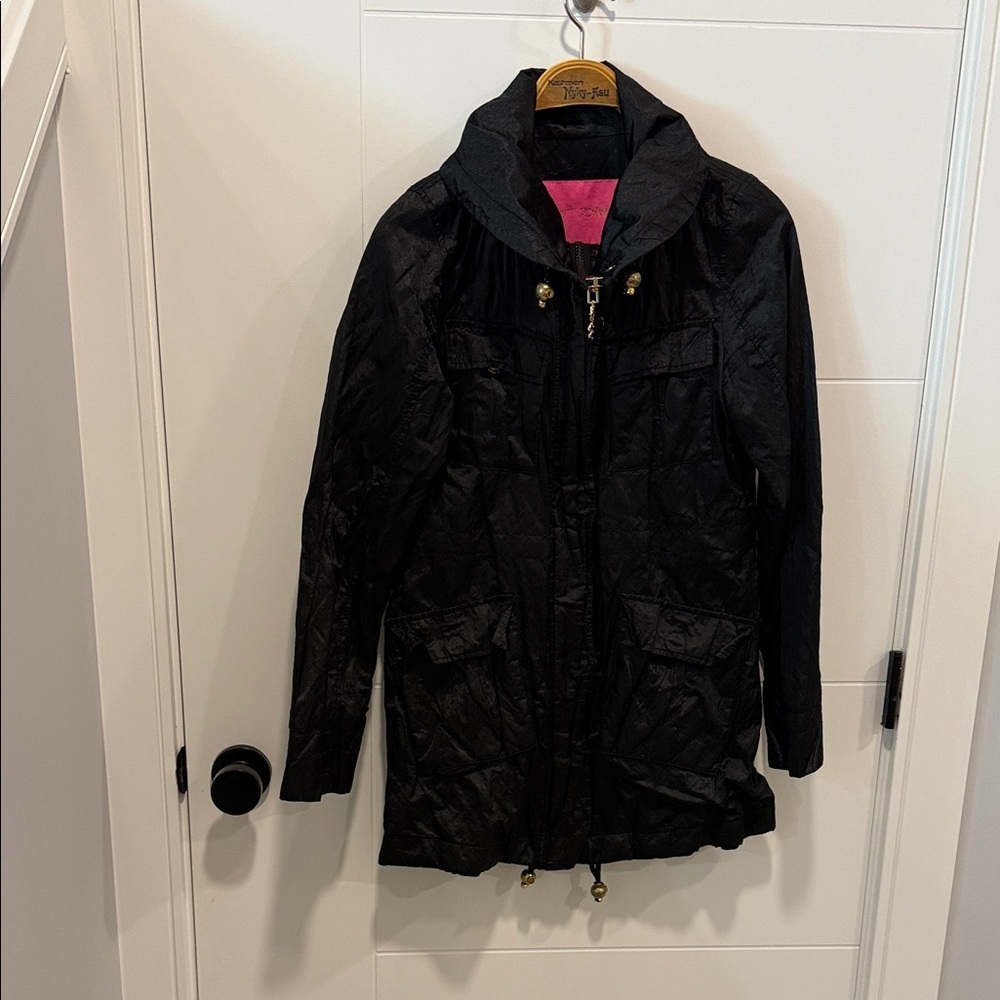 Betsey Johnson Black Utility Jacket with Pink Lining size XS - Picture 1 of 9
